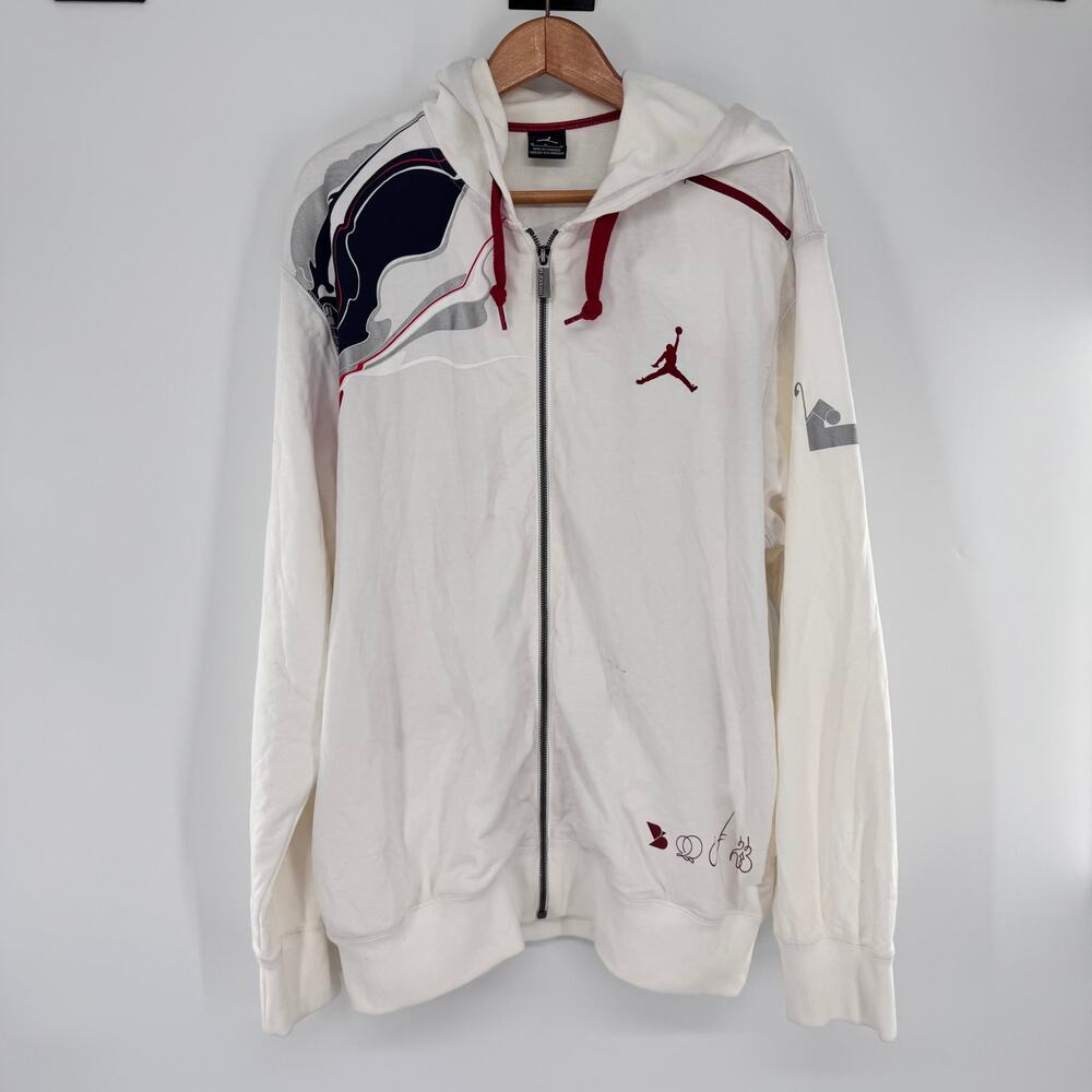 Air Jordan Men's Medium White Full Zip Hoodie Jumpman Graphic 100% Cotton